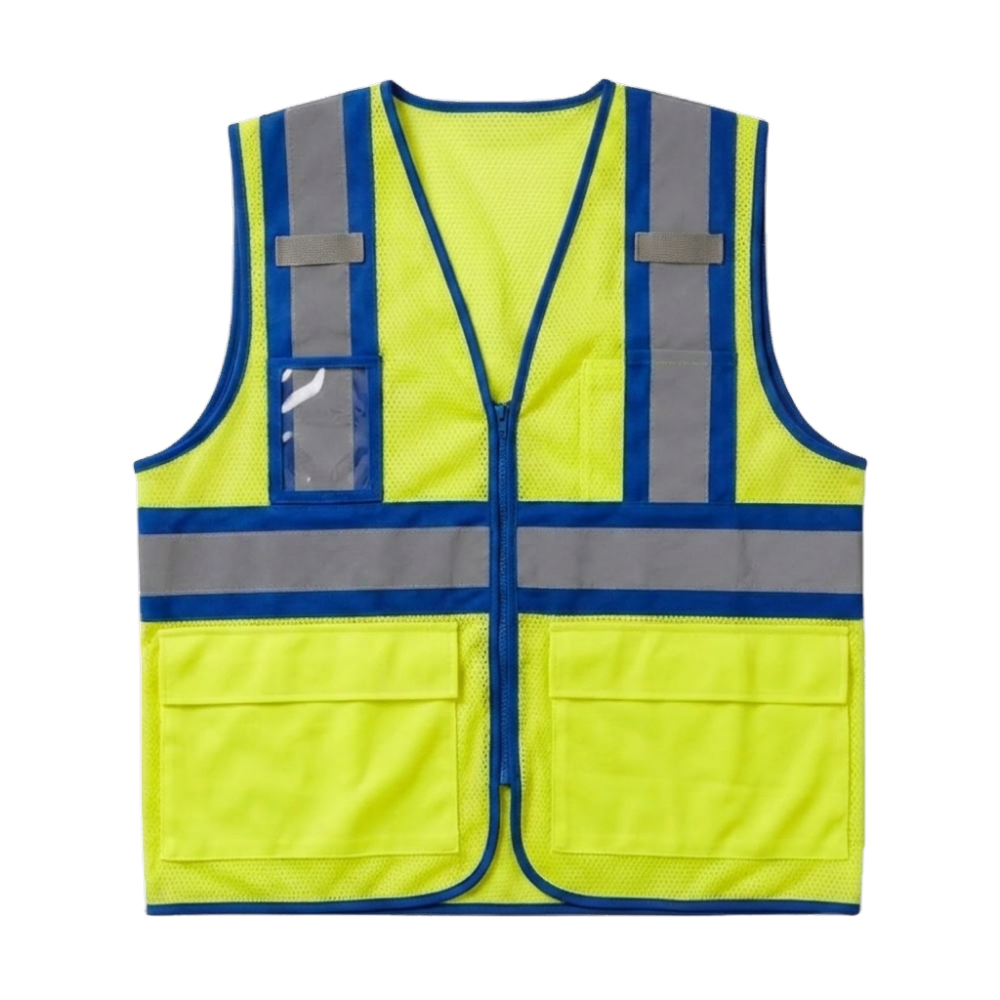 Custom Hi-Vis Blue Safety Vest With ID Card Holder